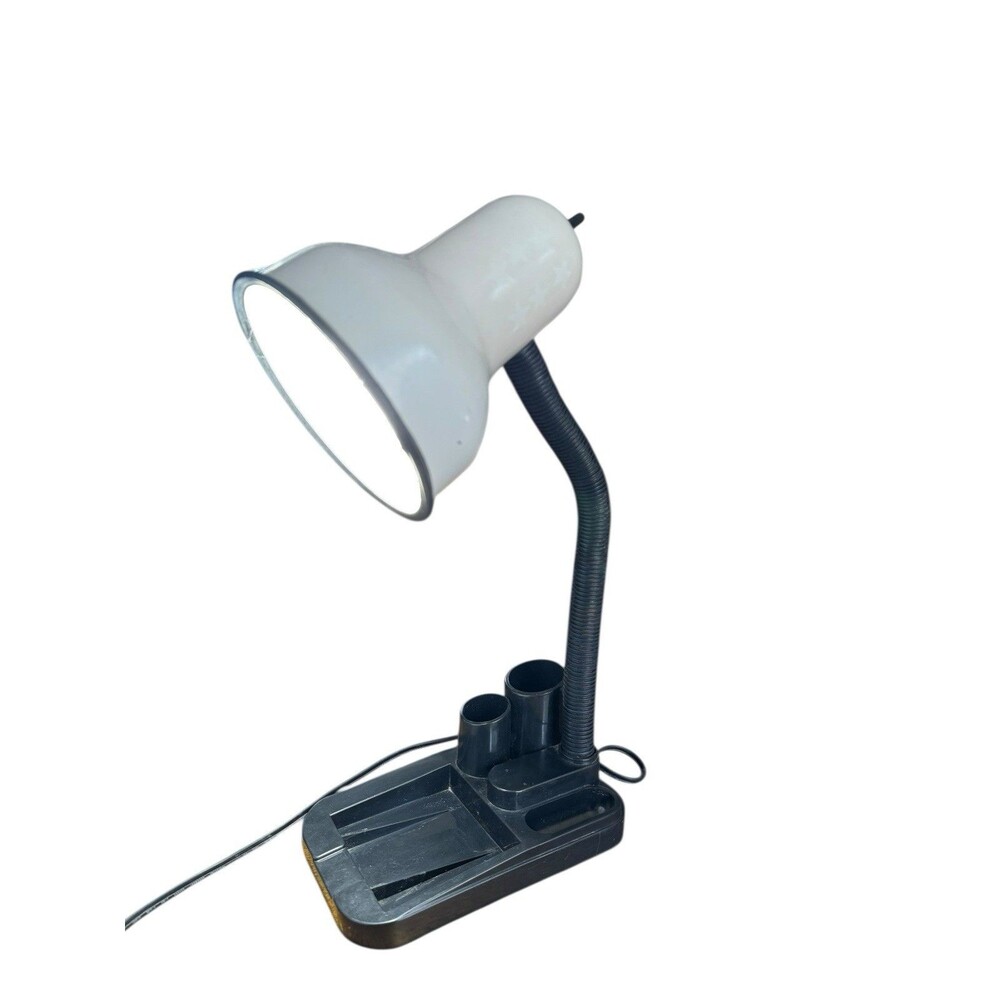 Vintage Underwriters Laboratories Goose Neck Desk Lamp with Organizer Base READ